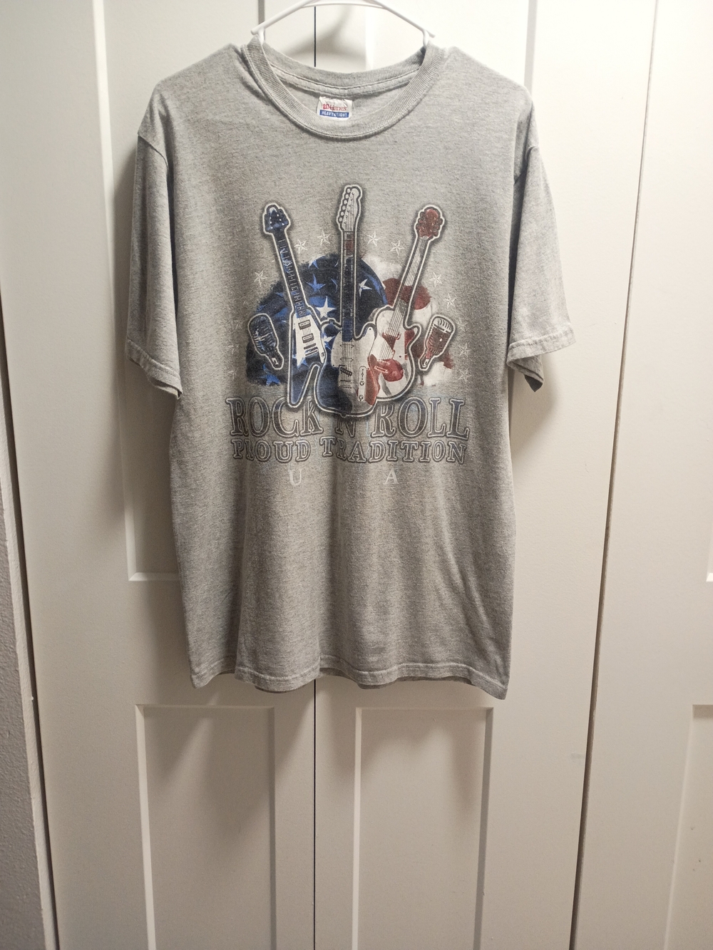 Hanes Gray Short-Sleeve Rock & Roll Graphic Tee with Red, White & Blue Guitars